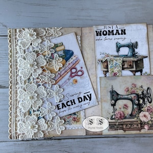 Sewing Ephemera mini book, Journal ephemera, Journal Pages,  folio, Album, Book, Vintage, Junk Journal Kit, Printable Ephemera