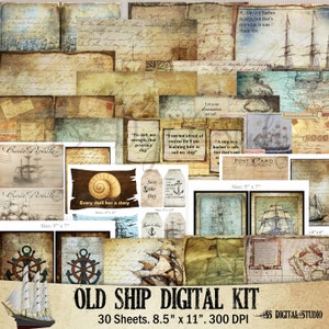 Maritim, Altes Schiff, Junk Journal Kit, Vintage, Journal, Landkarte, Seeschiff, Antik, Digitales Papier, Scrapbooking Ephemera, Landkarte Digitales Papier