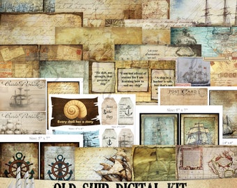 Nautical, Old ship, junk journal kit, vintage, Journal, map, Sea Ship, Antique, Digital Paper, Scrapbooking Ephemera, Map Digital Paper