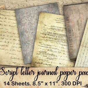 14 hojas, Paisaje, Guión, Carta, Nota, Papel de diario antiguo, inserta paquete de doble cara, digital, scrapbook, descarga, diario basura imprimible