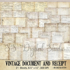Documento vintage, carta, recibo e papel de registro, paisagem, roteiro, papel de diário decorativo manchado de café, download digital