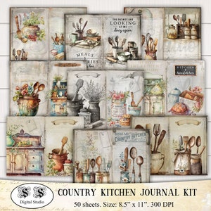 Kit de diário de cozinha country, página de diário, kit de diário, vintage, coisas efêmeras vintage para impressão, download digital