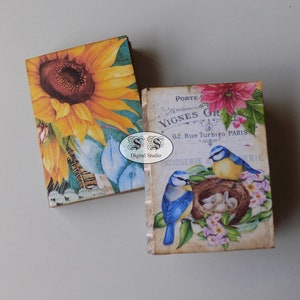Mini libro per uccelli, mini diario, girasole, giardino, kit scrapbook, diario spazzatura, miniatura, effimera, stampabile, abbellimento