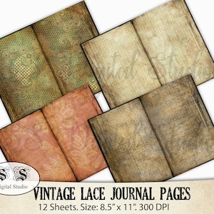 Papel de diário vintage com renda grunge, vintage, digital, papel, fundo, criação de cartões, artesanato, scrapbook, download, diário de sucata para impressão