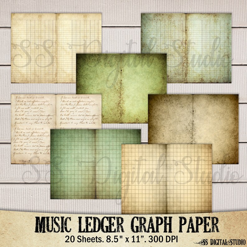 Old Sheet Music Ledger Graph Printable Paper Junk Journal Etsy