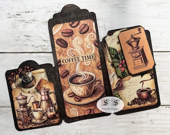 Coffee Time Loaded Pocket Tags: Junk Journal Ephemera (Digital Download)