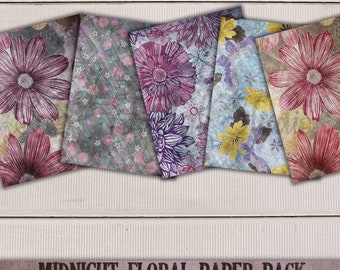 Grunge Floral Digital Paper: Midnight Vintage Scrapbook (Digital Download)
