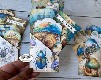 Garden Crawler Pocket Tags: Junk Journal Ephemera (Digital Download)