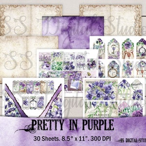 Lilac Lavender Succulent Purple Violet Garden Journal Kit Vintage Printable Ephemera Collage Paper image 10