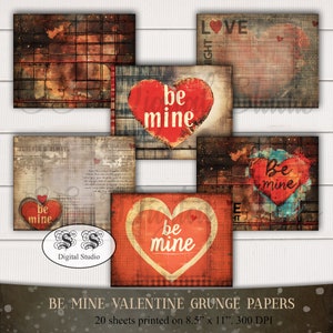 Be Mine バレンタイン グランジ ペーパー、ロマンス、カップル、ロマンチックなジャーナル キット、ヴィンテージ、印刷可能なヴィンテージ エフェメラ、デジタル ダウンロード