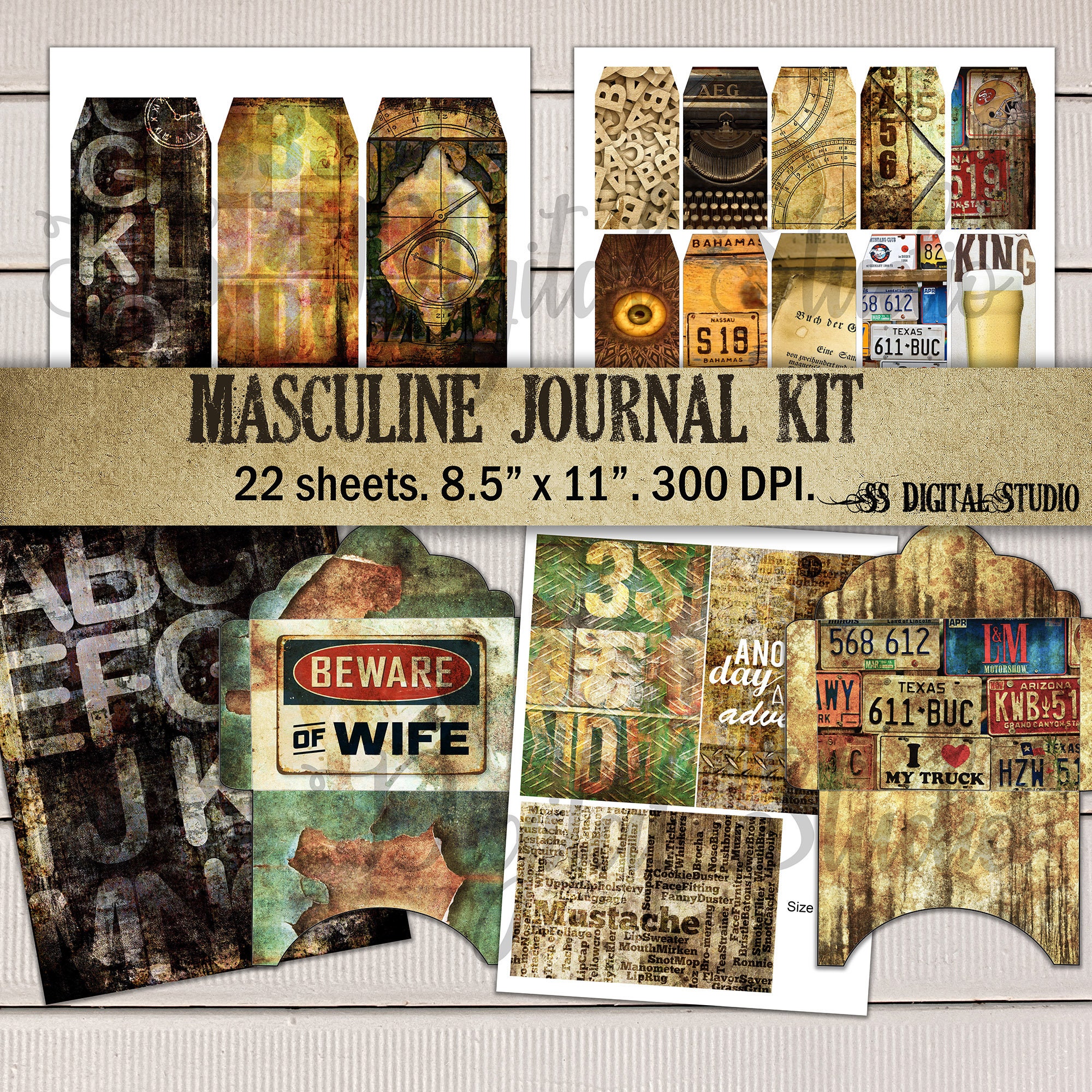 Masculine Journal Kit Gentleman Printable Paper Scrapbook - Etsy