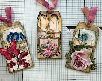 Botanische Taschen Tags: Junk Journal Ephemera Kit (Digitaler Download)
