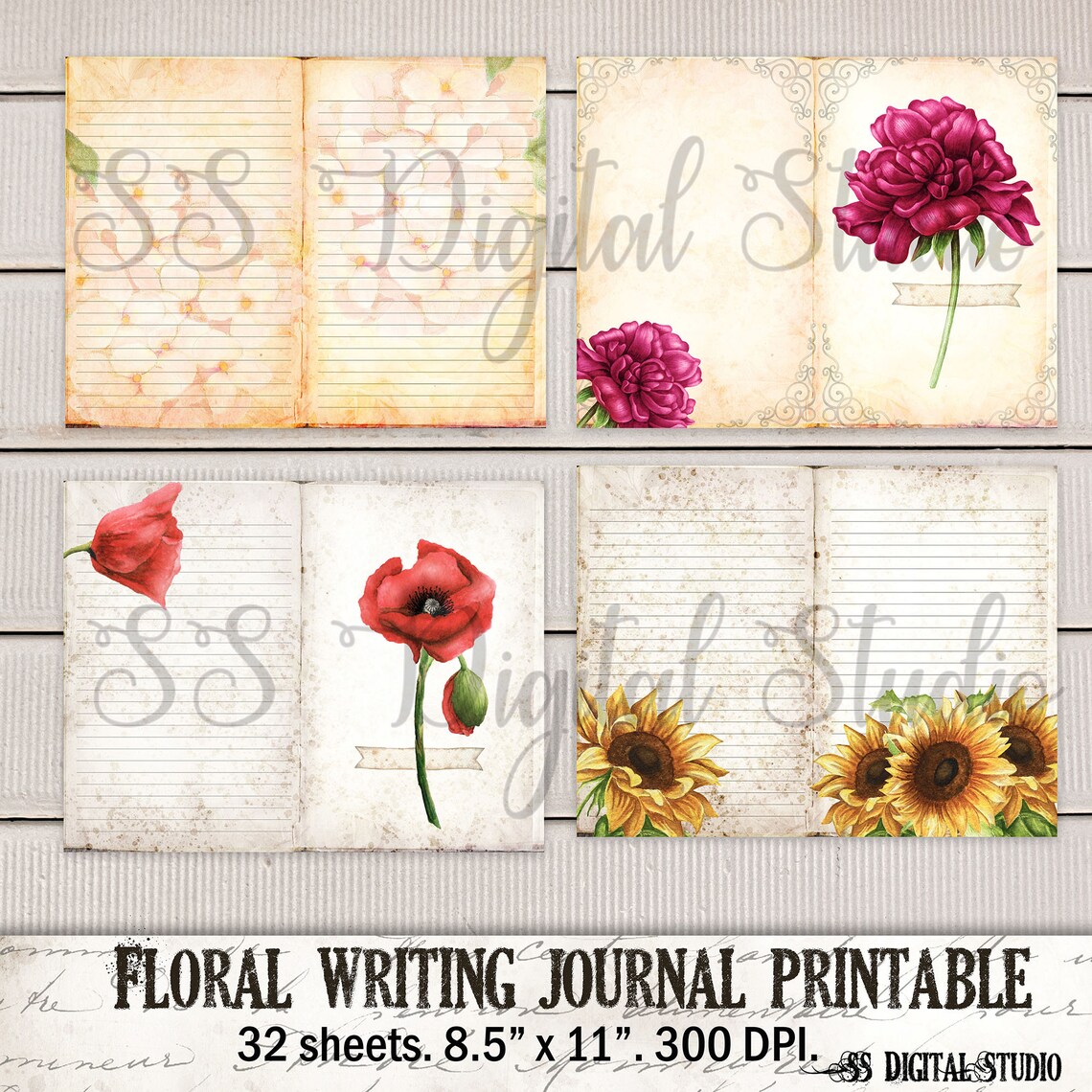 Floral writing journal paper Lined and decorative Paper for Etsy