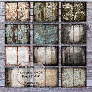 Rusty Grunge Journal Cover: Vintage Paper, Card Making (Digital Download)