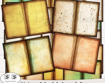 May include: A collection of vintage-style journal pages with colorful backgrounds. The pages have a distressed look with brown borders and are printed on 8.5" x 11" paper. The image includes text that reads "Vintage Colorful Journal Pages".