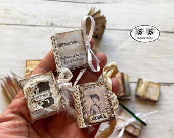 Printable miniature journal, book charm, and ephemera collection mini-book.