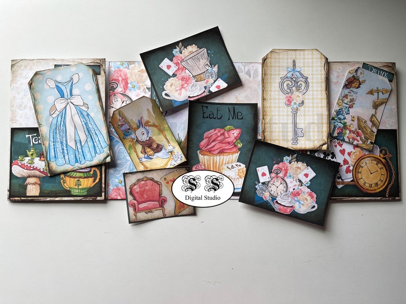 Alice i Underlandet journalinsats, Folio, Tea Party, mapp, Skräpjournal, Ephemera, Utskrivbar, Utsmyckning, bild 7