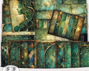 Mystieke eigenzinnigheid - afdrukbaar smaragdgouden plakboekpapier