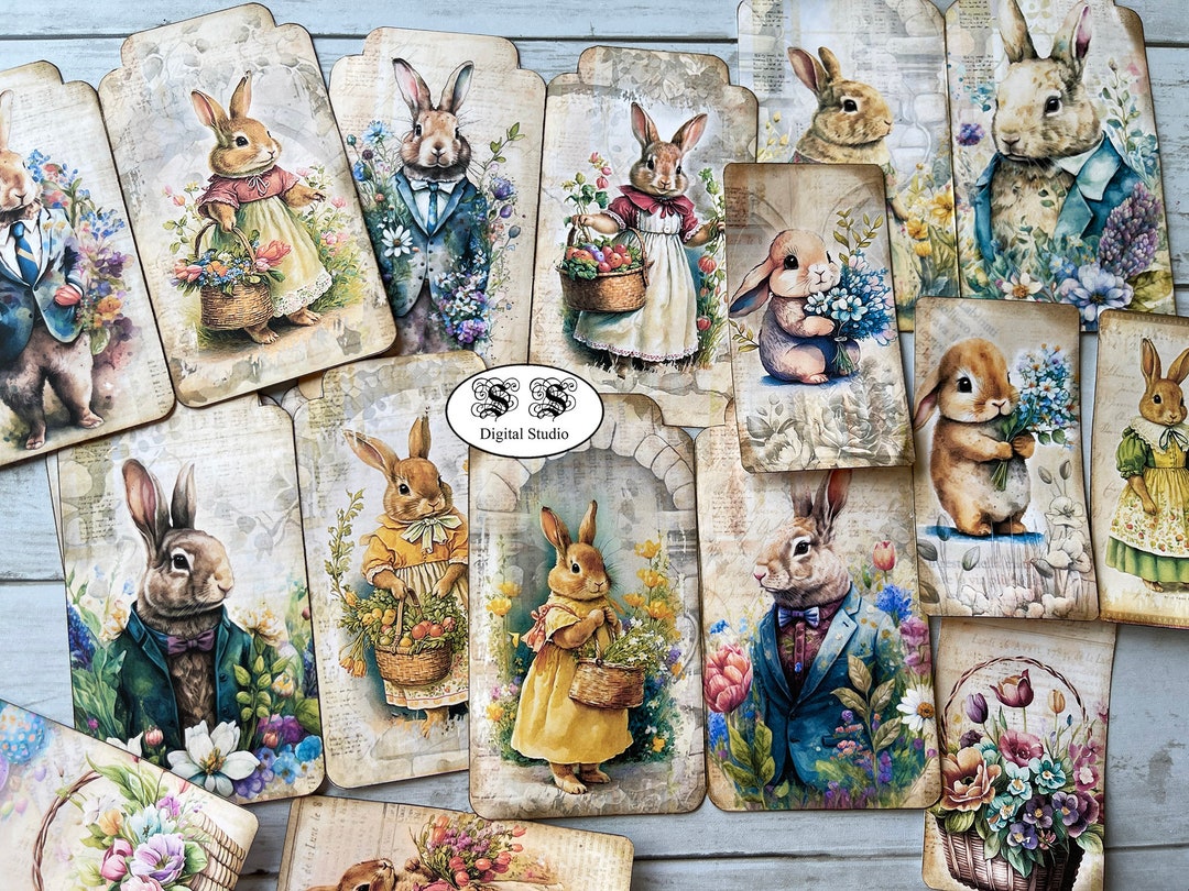 Easter Bunny Ephemera: Printable Journal Cards & Tags (digital Download ...