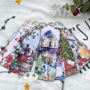 Christmas large tags, junk journal kit, ephemera, printable paper, collage sheets, vintage, digital scrapbooking