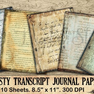 Grunge, Rusty, Vintage, transcripción, guión, escrito a mano, destrozado, envejecido, desgarrado, inserciones de diario basura, paquete de papel digital, álbum de recortes, imprimible
