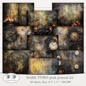 Dark times junk  journal kit, digital kit, dark, mystical, mysterious junk journal pages, witch craft journal, scrapbooking , download