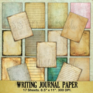 Journal Writing Paper, notebook, digital paper grunge junk journal pages printable, lined, graph paper,  scrapbooking instant download