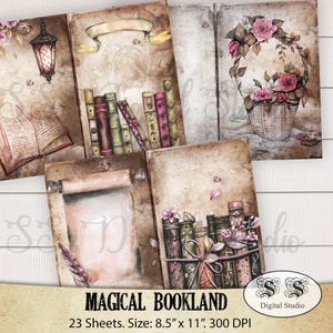 Magisches Buchland, Buch Thema Journal Kit, Journal Seiten, Traum, Geschichte, lesen, Junk Journal Kit, Printable Ephemera, Collage Sheet,