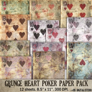 Large, Grunge, Playing card,  poker background digital paper, junk journal printable,Digital collage,vintage paper,digital journal pages