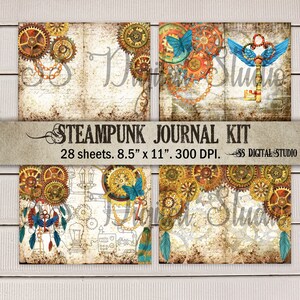28 sheets Steampunk, Time, Junk journal kit, printable journal,  Antique, Rusty, Grunge, printable paper,