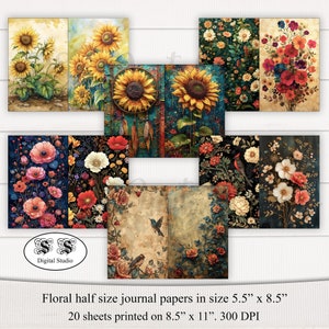 Boho Blooms Digital Floral Art - Capa de diário e cartões vibrantes do Boho, download instantâneo