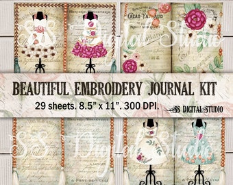 Embroidery Journal Page, Sewing, Needle Work Journal Kit, Vintage