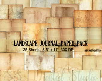 Landscape, plain, coffee stained junk writing Journal Paper, digital download, junk journal,printable, paper pack, double sided journal