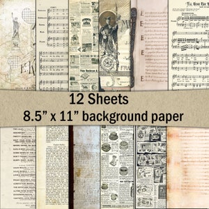 Zeitung, Rezept, Werbung, Musik-Blatt, Vintage, Junk-Journal-Papier, Hintergrund, druckbare, Scrapbook, Handwerk, kommerzielle Nutzung.