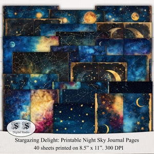 Sterrenkijken genot: afdrukbare aquarel Night Sky Journal-pagina's