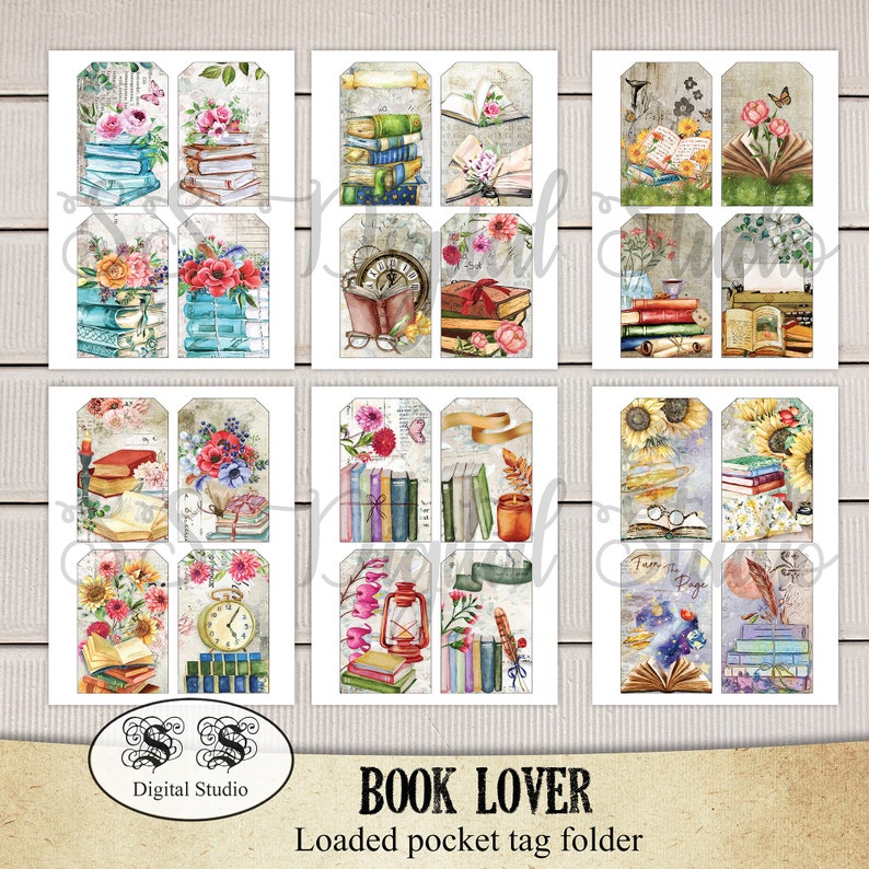 Book Themed Tag Set: Vintage Ephemera, Junk Journal Kit (digital ...
