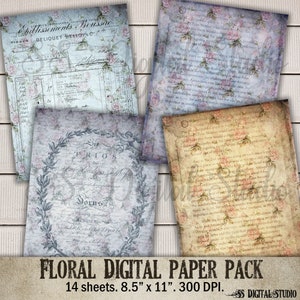 Vintage Shabby Chic Digital Scrapbook Paper Pack Pink Floral - Etsy