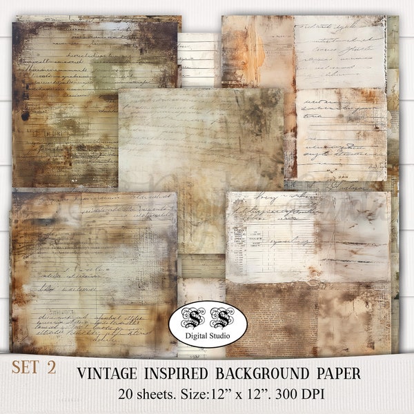 Earthy Tones Printable Texture - Rustic Handwritten Text, Document, Receipt  - 12x12 Scrapbook