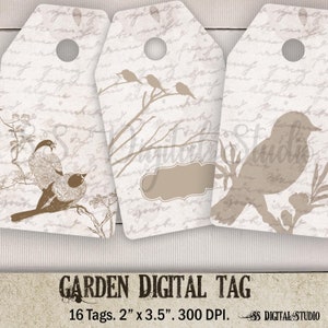 Garden, Ephemera Tags, Digital Gift Tags, Printable Tags, Vintage Tags, Digital Ephemera, Butterfly, bug  tag, Scrapbooking, Nature Tags