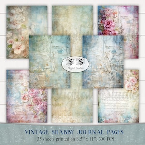 35 vellen Vintage Shabby Chic digitaal plakboekpapierpakket. Grunge sjofele Bloemen. digitaal. afdrukbaar