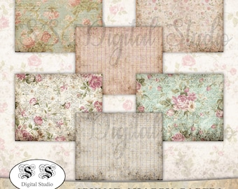Shabby Chic Floral Scrapbook Paper: 30 Printable Grunge Sheets (PDF)