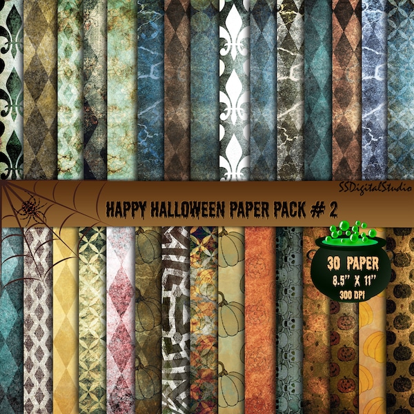 Pack papier d’Halloween, fond, papiers numériques, maison hantée, décoration d’Halloween, journal Paper Set, imprimable, utilisation commerciale.