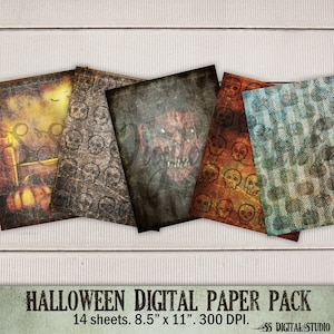 Halloween Digital Paper Pack: Skull & Haunted House Backgrounds (Digital Download)