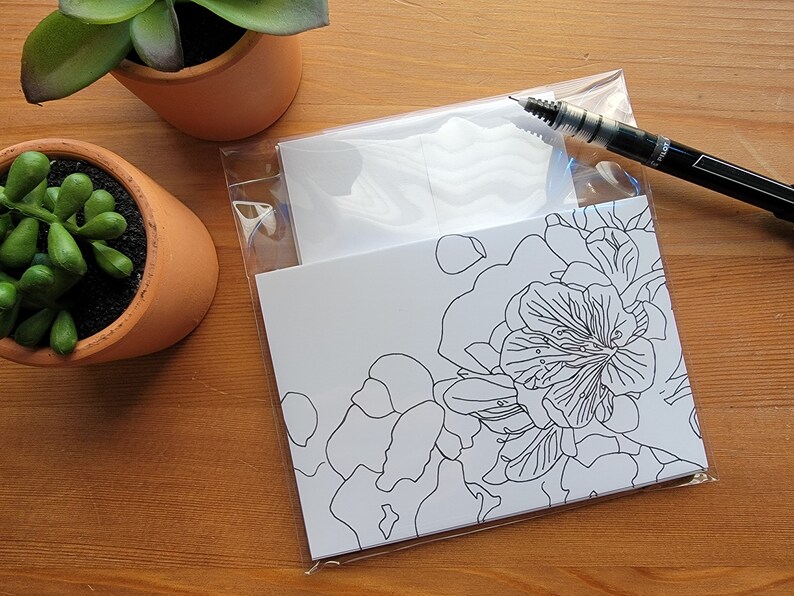 Botanical Greeting Cards- Set of 5, Flower Art, Black and White ...