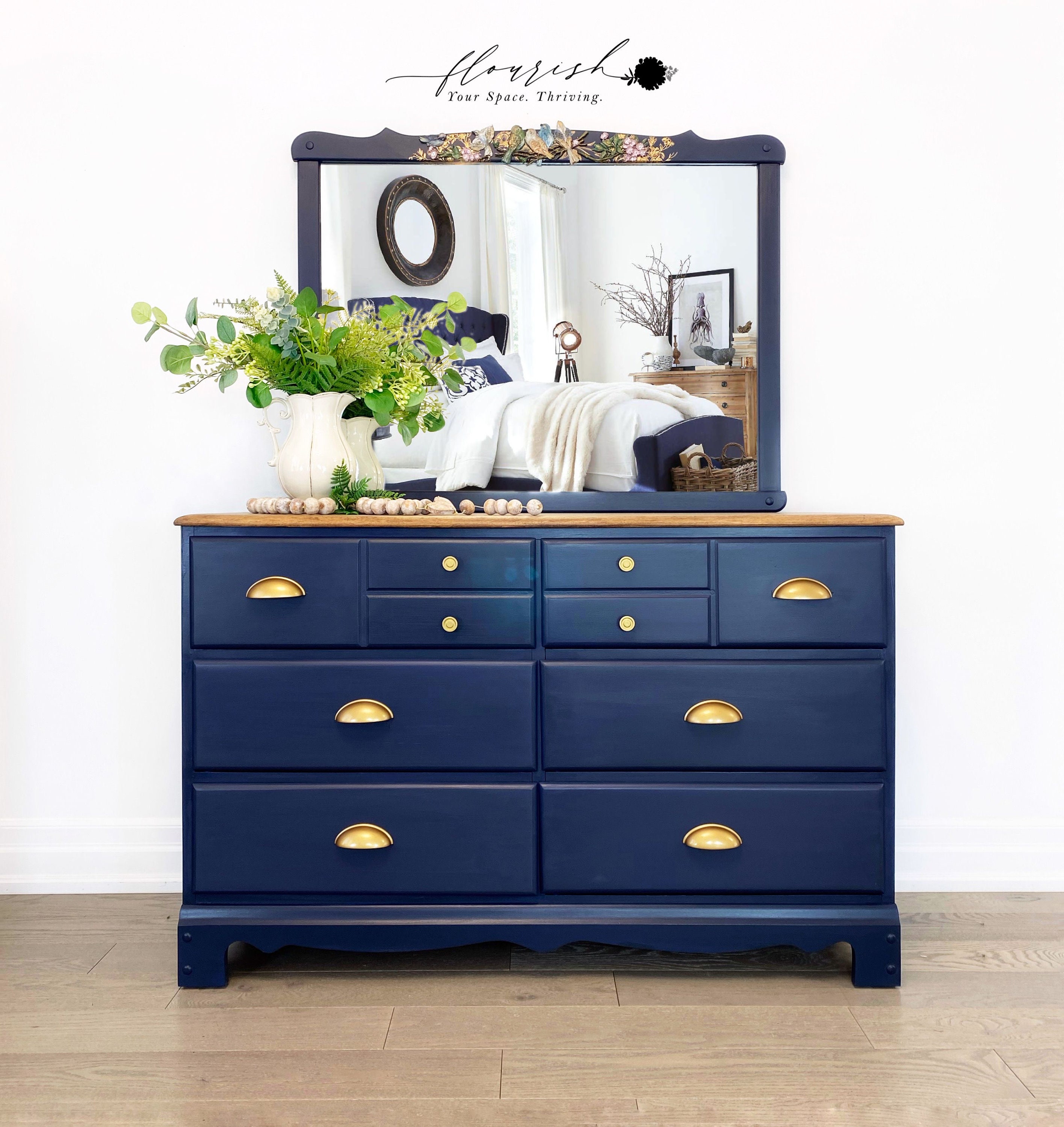 SOLD do not purchase Navy Blue Dresser and Mirror / Etsy