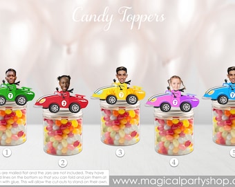 Race car Photo Candy Toppers | Face Cupcake Toppers | Car Racing Party | Race car Cake Topper | Racing Party Favors | Race Car Birthday