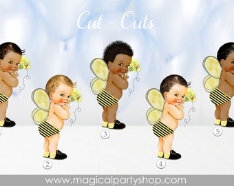 Baby Shower Centre de table Prince Abeille Jaune Noir Abeille Ailes Or Couronne | vintage bébé fille afro-américaine