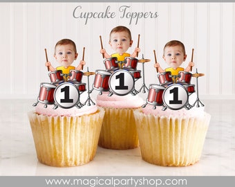 Rockstar Drummer Photo Cupcake Toppers | Rock'n Roll Cupcake Toppers | Rock Star Birthday | Rock Cupcake Toppers | Music Party Centerpiece