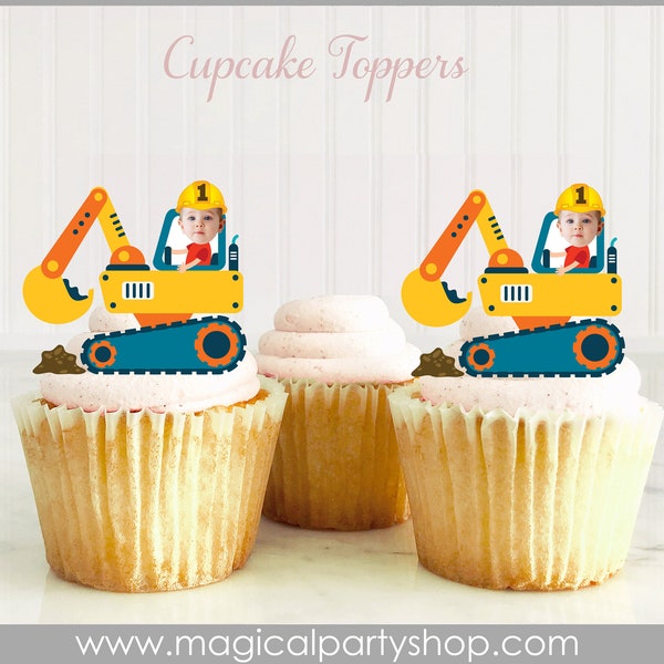 Construction Birthday Cupcake Toppers | Photo Cupcake Toppers | Construction | Construction Birthday | Construction Party Decorations