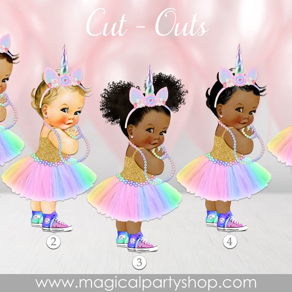 Baby Shower Centerpiece Unicorn Princess Pastel Rainbow Colors Tutu Sneakers Unicorn Horn | Vintage Baby Girl African American